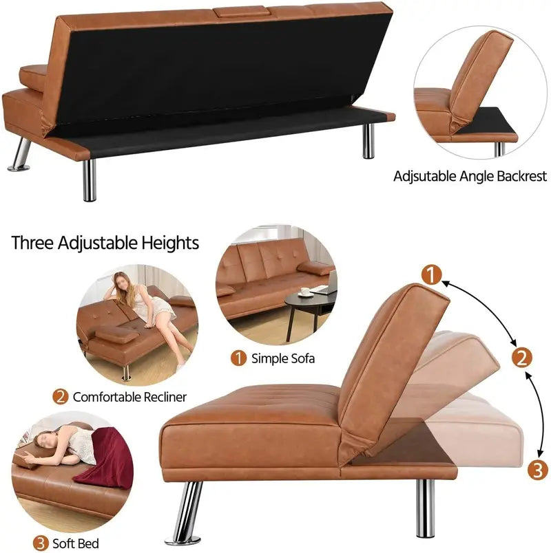 Yaheetech Modular Sofa Bed â€?Adjustable Faux Leather Reclining Loveseat with Removable Arms, Cup Holders, and 3-Position Support (Black, 772 lb Capacity)