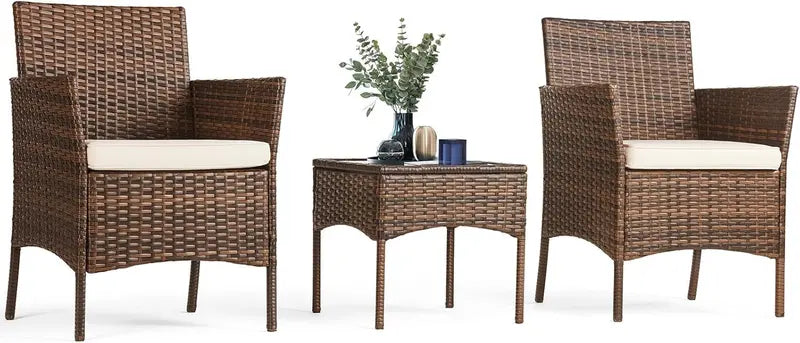 Sweetcripy 3-Piece Outdoor Patio Set â€?Glass-Topped Table with Plush Cushioned Seating