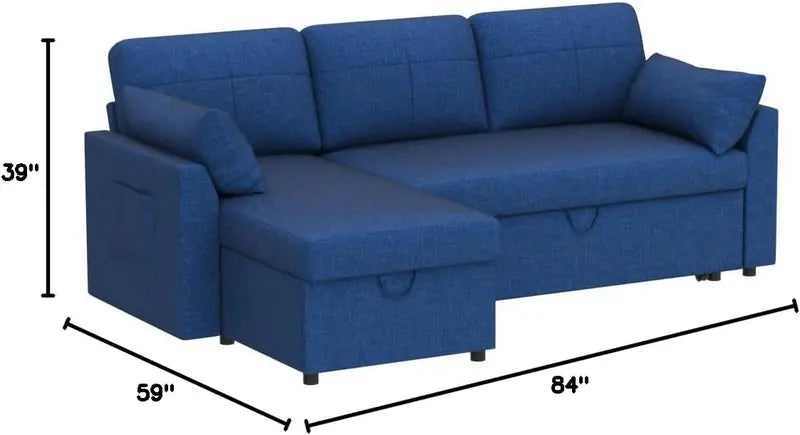 VanAcc 2-in-1 Sofa Bed â€?Pull-Out Sleeper with Under-Chaise Storage & Modern Design