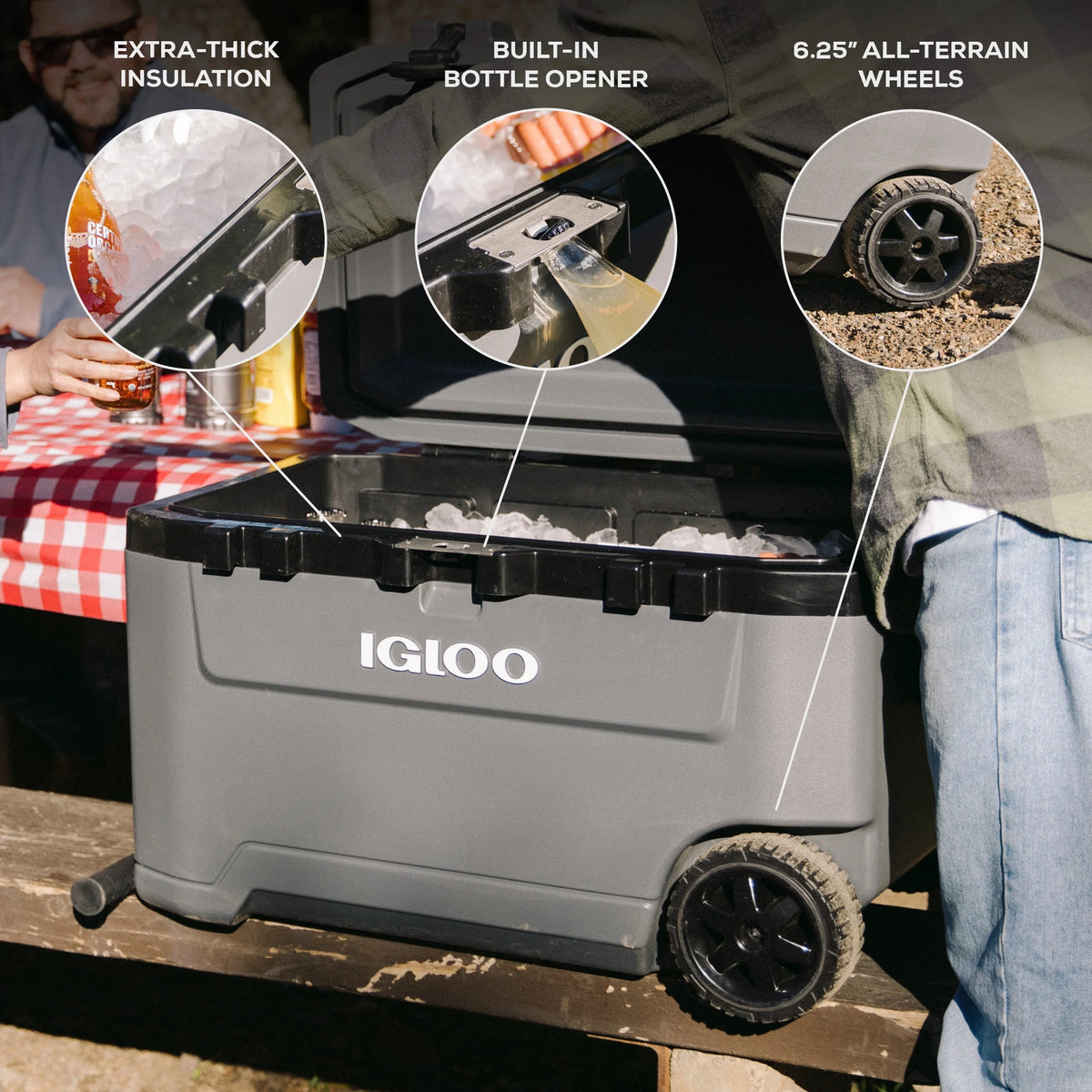 Igloo 72 QT Overland Ice Chest Cooler with Wheels, Gray