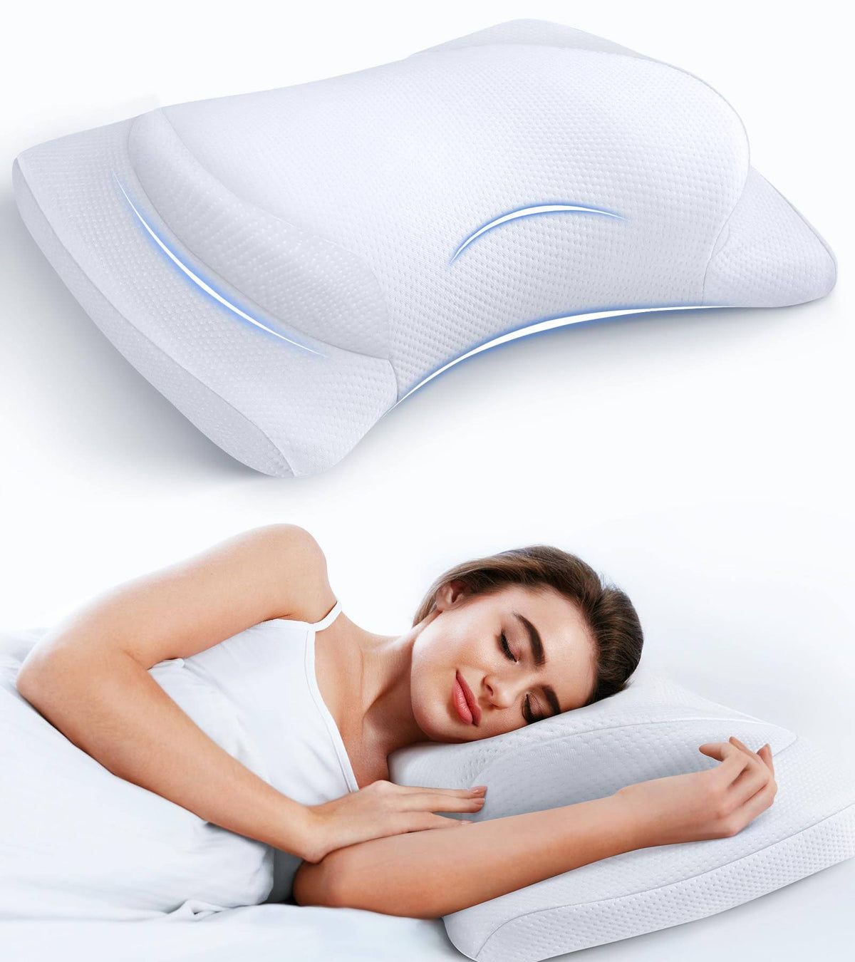 Gadole 8x Support Side Sleeping Pillow for Neck Pain Relief, Adjustable Cervical Fit Shoulder Perfectly, Ergonomic Contour Memory Foam Pillows with