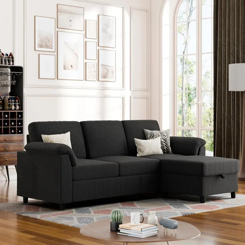Vongrasig 3-Seat Convertible L-Shaped Sectional â€?Removable Cushion Fabric Sofa