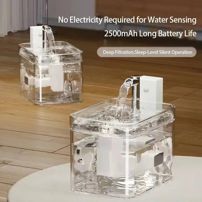 Wireless Rechargeable Cat Fountain â€?1.5L Motion-Activated Design with Quiet Pump & Filter for Small Pets