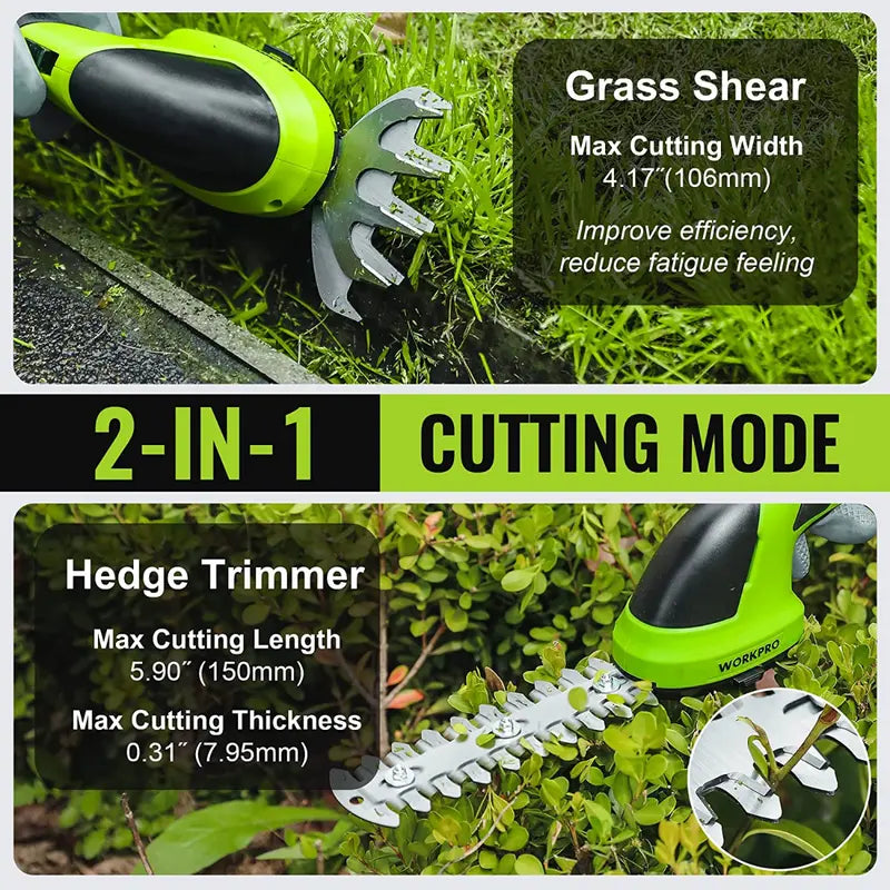 WORKPRO 7.2V Cordless 2-in-1 Shrub Trimmer & Hedge Shear â€?Ergonomic Pink Ribbon Model
