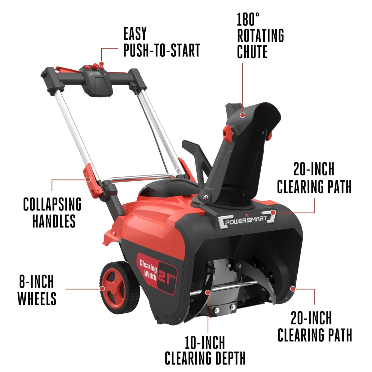 Powersmart 21" 80V Cordless Snow Blower, 6.0ah Battery Powered Snow Thrower, DB2801RW - 3P1