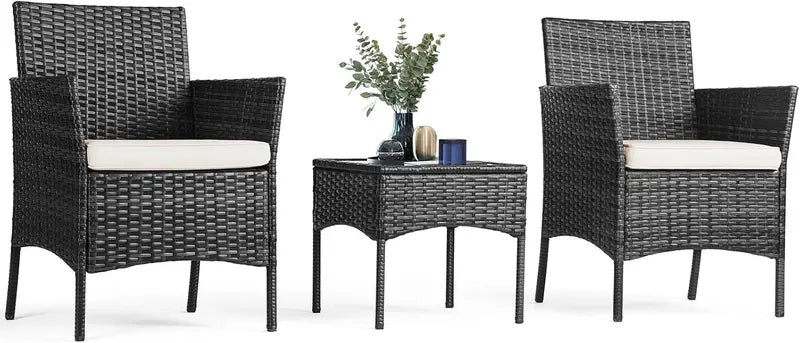Sweetcripy 3-Piece Outdoor Patio Set â€?Glass-Topped Table with Plush Cushioned Seating