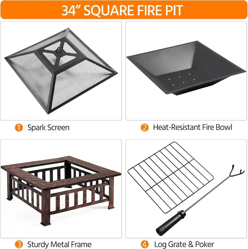 Yaheetech 32-Inch Square Fire Pit Table â€?Multifunctional Outdoor Heating Unit for Patios, Gardens, Camping & Picnics