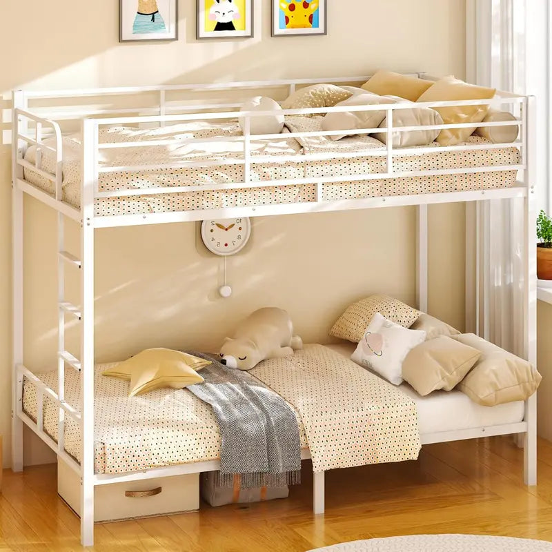 VINGLI Twin-over-Twin LED Bunk Bed â€?Non-Slip Ladder, Full-Length Guardrail, Modern Metal Frame