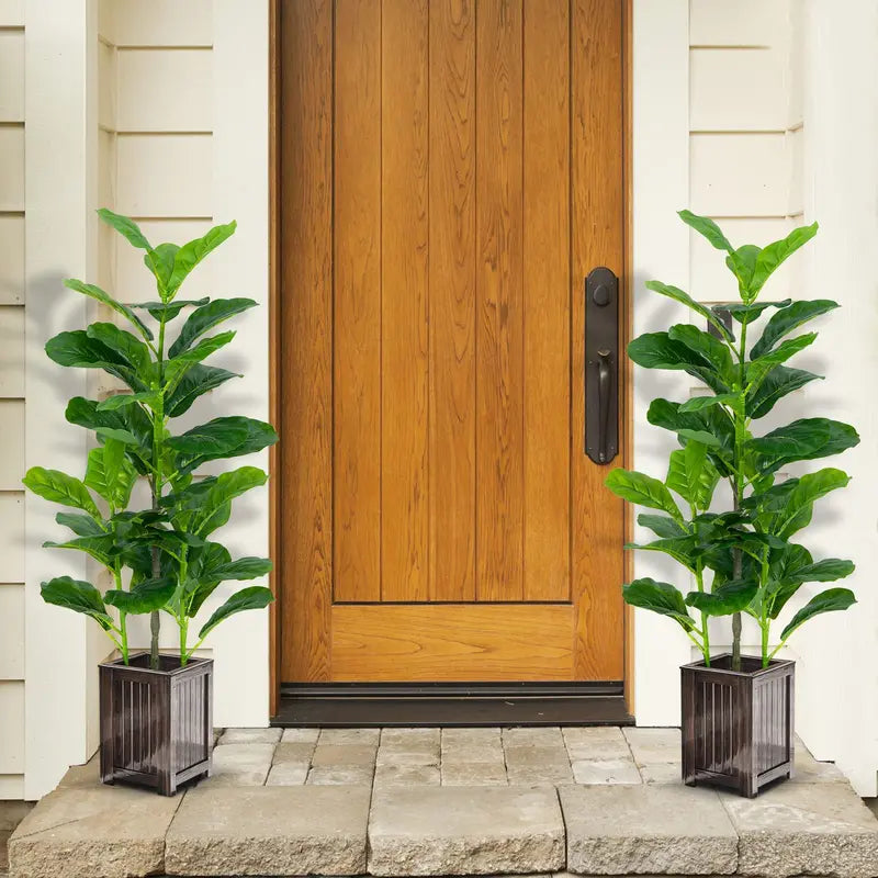 Two-Piece 3.3-Foot Artificial Fiddle Leaf Fig Tree Set in Decorative Pots
