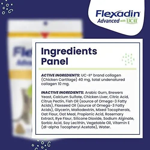 Vetoquinol Flexadin Advanced Hip & Joint Supplement with UC-II Collagen, 60 Vet-Approved Chews for Dogs & Cats