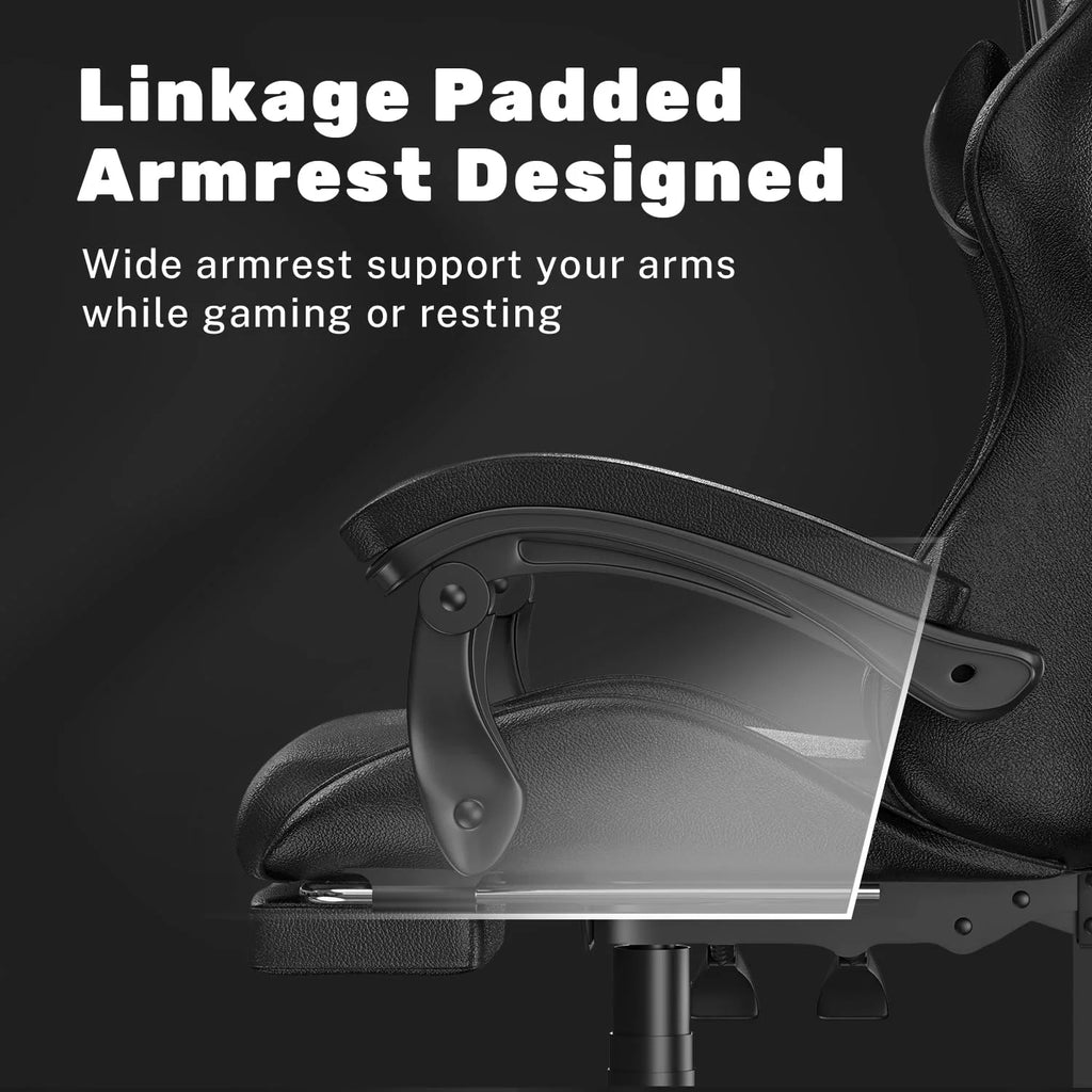 Bigzzia Gaming Chair Office Chair, Ergonomic Game Chair with Height Adjustable Headrest and Lumbar Support for Adults Teens, Black & White