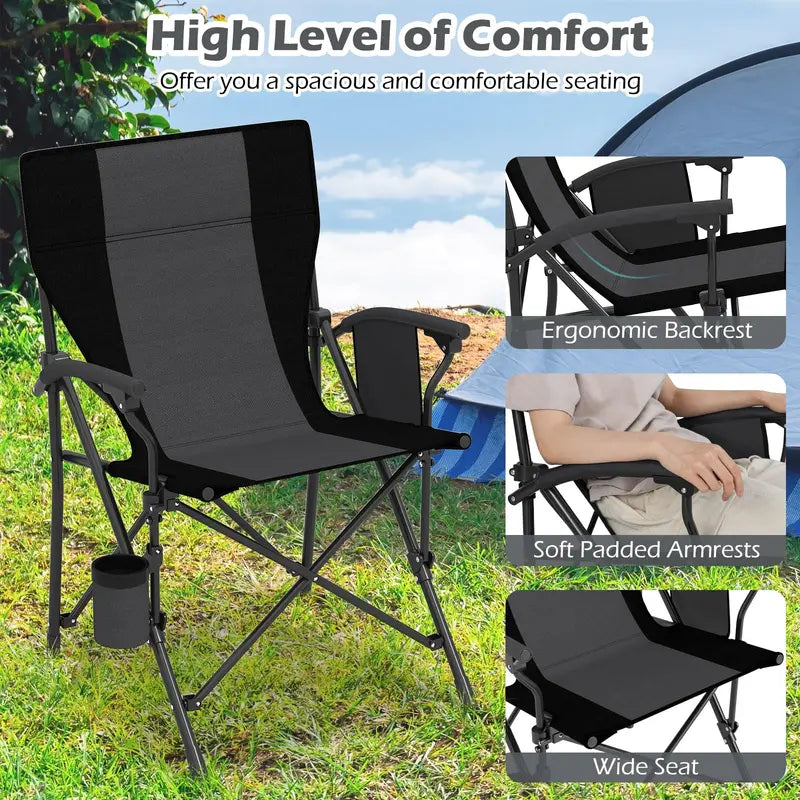 Sturdy Portable Lawn Chair with Padded Armrests, Cup Holder & 350-Pound Support