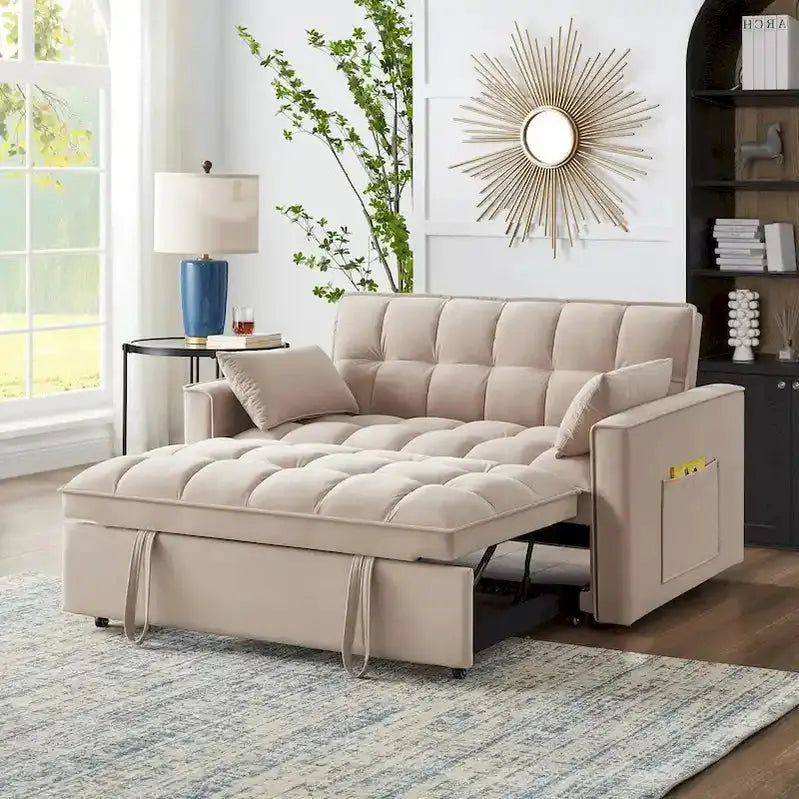 Velvet Loveseat Sleeper Sofa â€?4-in-1 Convertible Design with Recline, Storage Pockets & Side Compartments