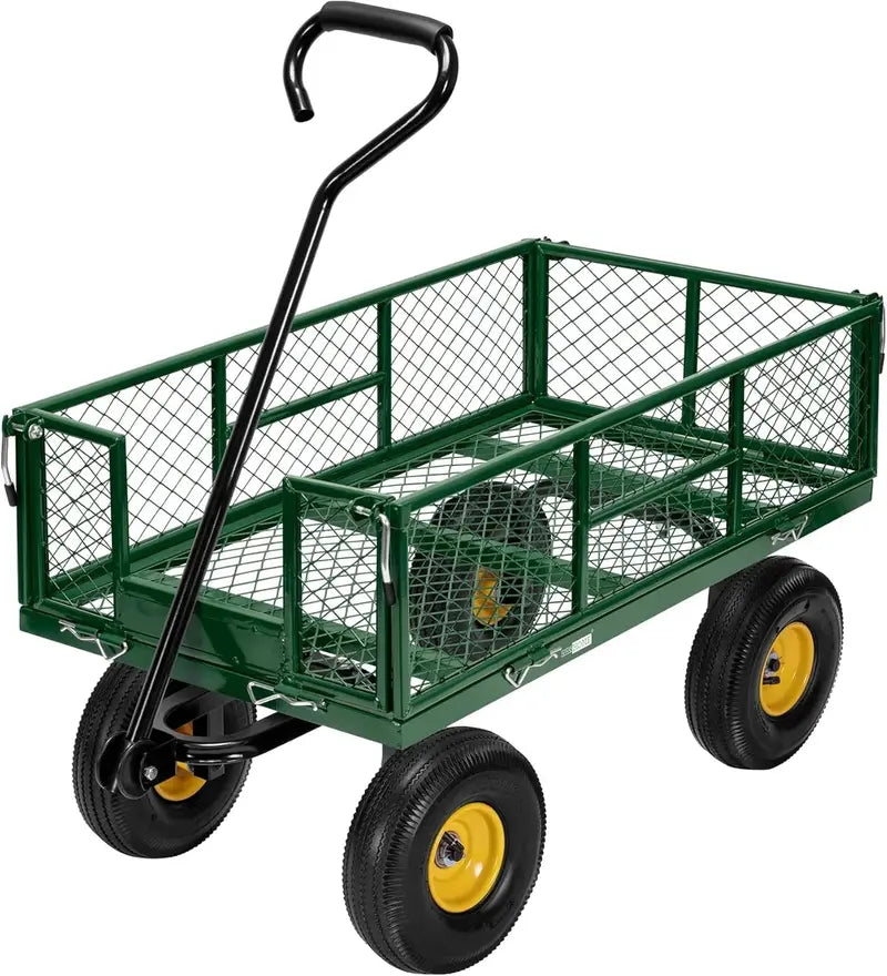 VIVOHOME 880 Lbs Capacity Mesh Steel Garden Cart with Noise Reduction Tires and Removable Sides