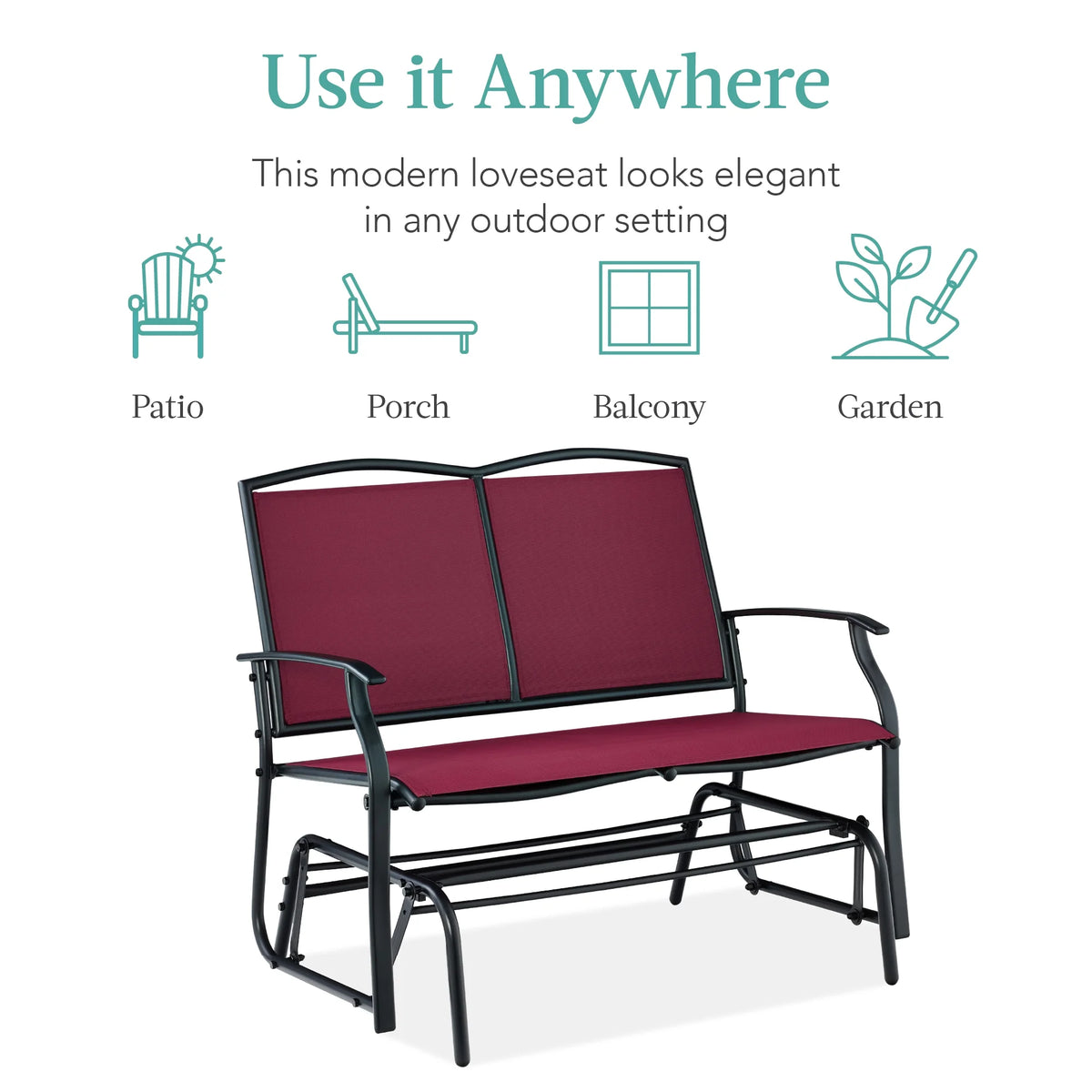Best Choice Products 2 - Person Outdoor Swing Glider, Steel Patio Loveseat, Bench Rocker W/ Armrests - Gray