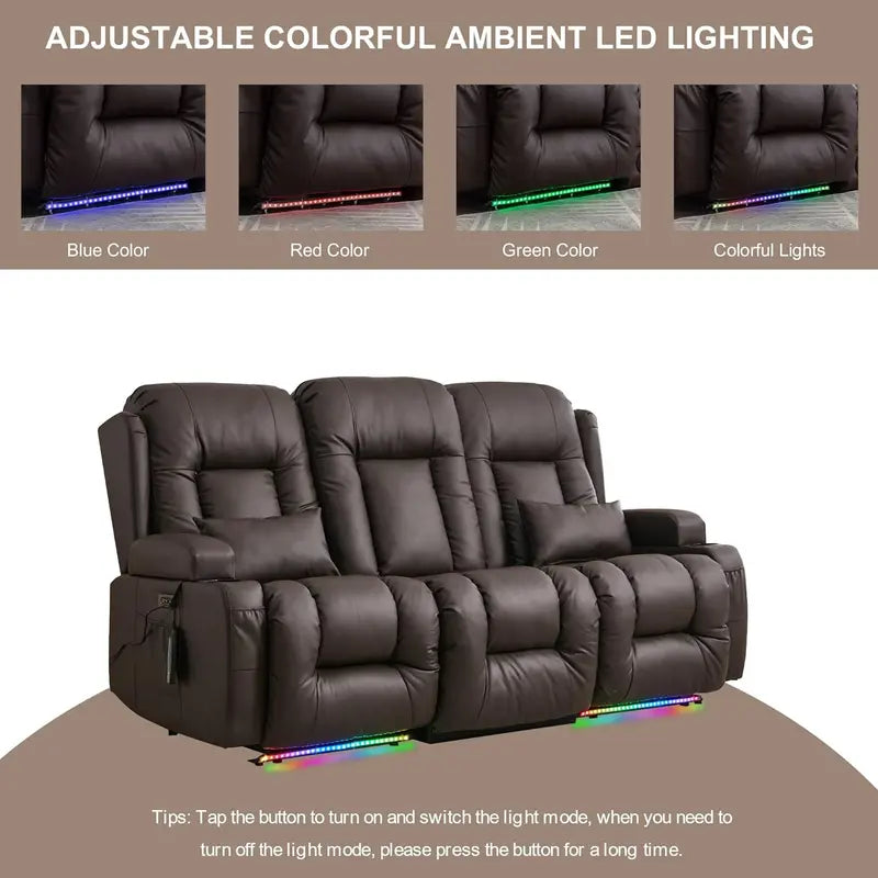 TUNYI Electric Loveseat Recliner â€?Massage, Heat, USB Ports, LED Lighting & Storage