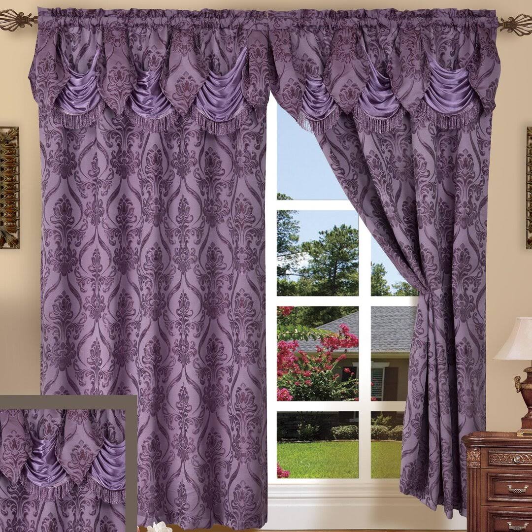 Astoria Grand Heideman Damask Room Darkening Rod Pocket Curtain Panel Set of 2 Purple