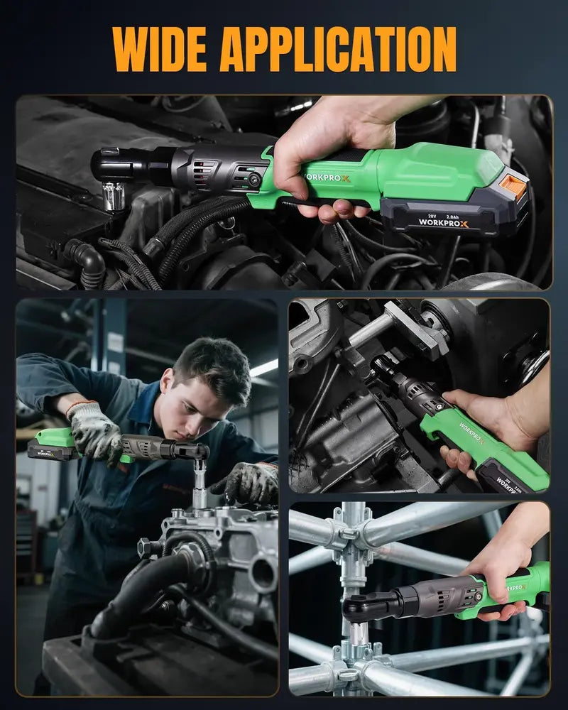WORKPROX 20V Dual-Socket Cordless Ratchet Wrench Kit â€?1/2â€?& 3/8â€?Drive, 74 Ft-Lbs Torque, Includes Two Batteries