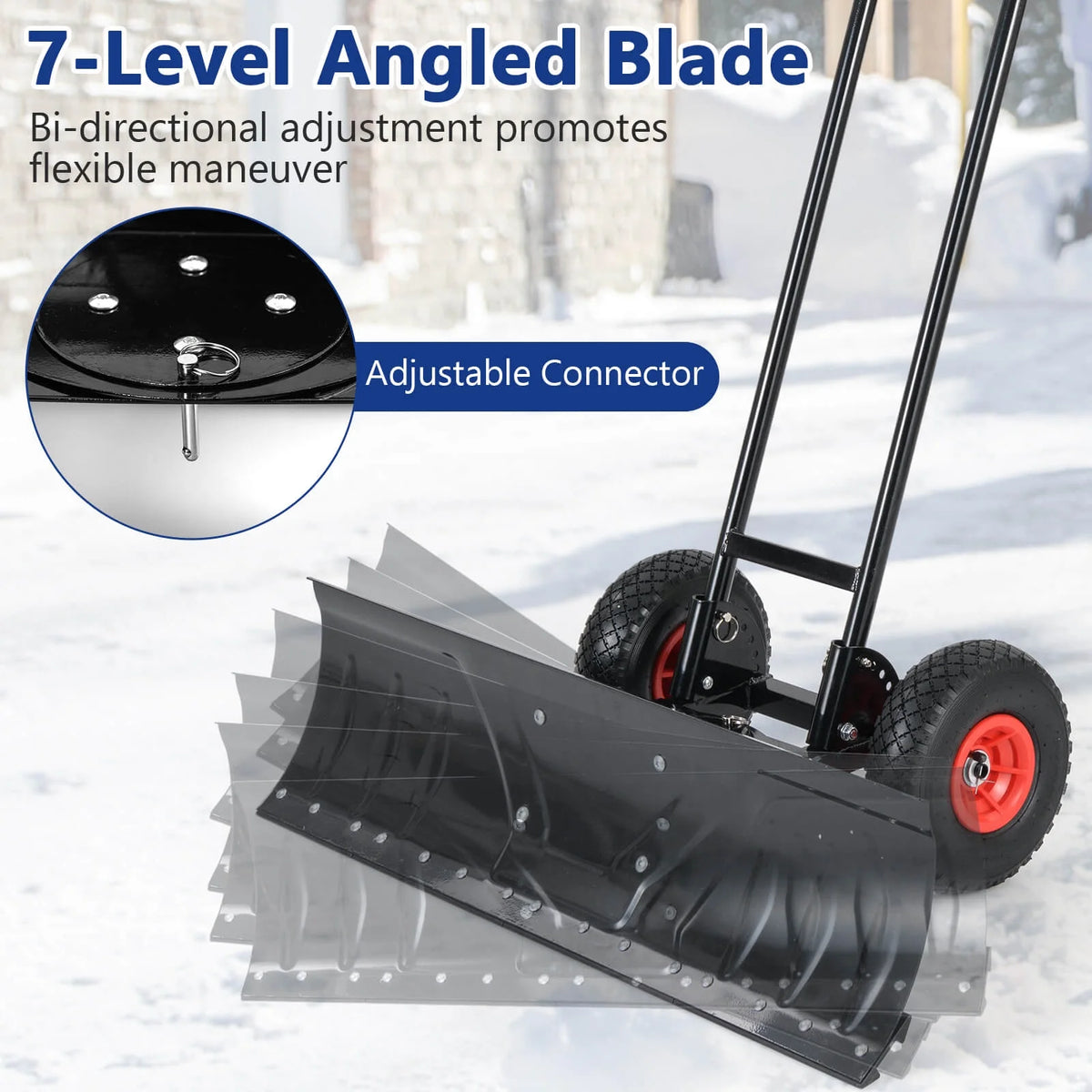 Costway 36" Snow Shovel Pusher with 10" Inflatable Wheels Adjustable Handle & Head Black