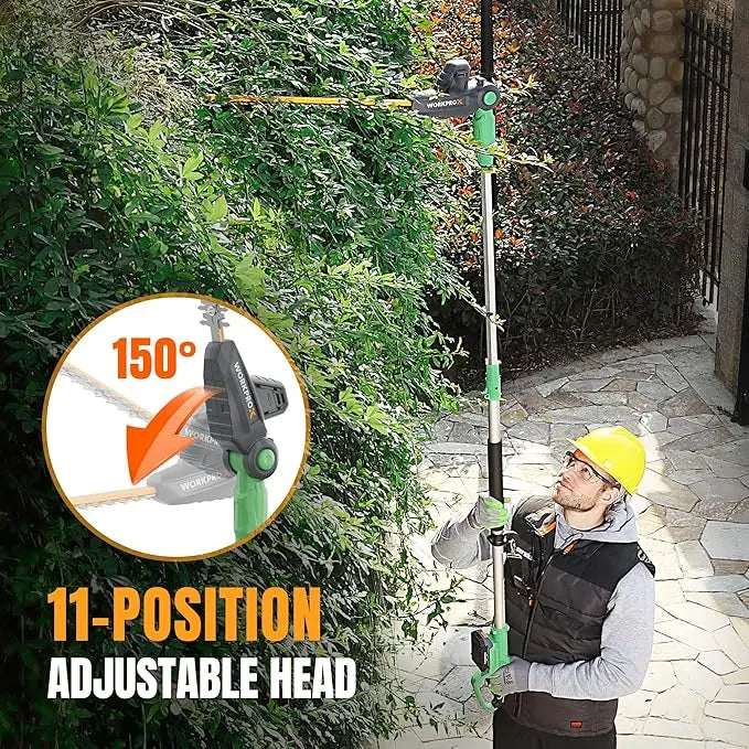 WORKPROX 20V Extendable Pole Hedge Trimmer â€?9.2-Foot Reach with 11-Position Rotating Head