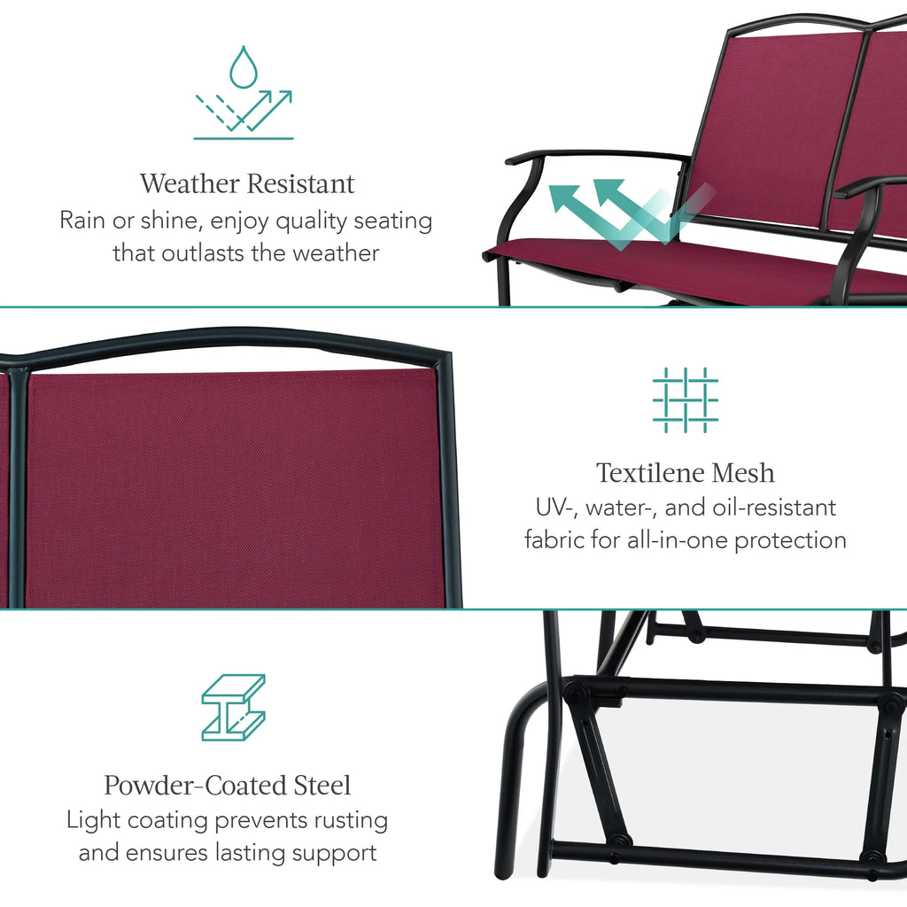 Best Choice Products 2 - Person Outdoor Swing Glider, Steel Patio Loveseat, Bench Rocker W/ Armrests - Gray