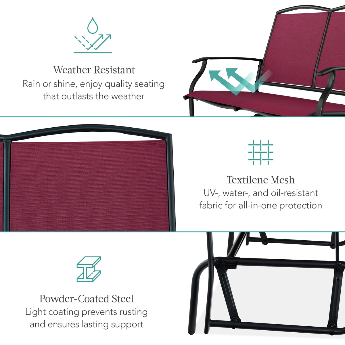Best Choice Products 2 - Person Outdoor Swing Glider, Steel Patio Loveseat, Bench Rocker W/ Armrests - Gray