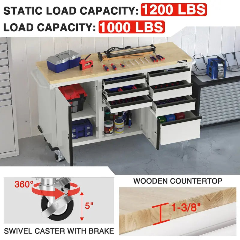 WORKPRO Heavy-Duty Rolling Tool Cabinet â€?7-Drawer, 2-Door, 1000 lb Capacity with Locking System & Power Strip