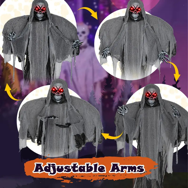 Spooky Hanging Halloween Skeleton Ghost (12.1 Ft) with Animated Red Eyes & Sound Effects