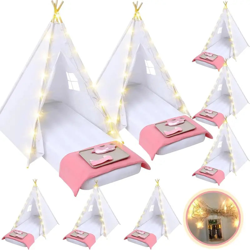 Windyun 8-Piece Kids Teepee Tent Set â€?White Fabric Play Tents for Sleepovers & Indoor Fun