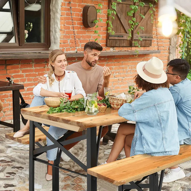 Three-Piece Folding Picnic Table and Bench Set with Wooden Top (70â€?Total)