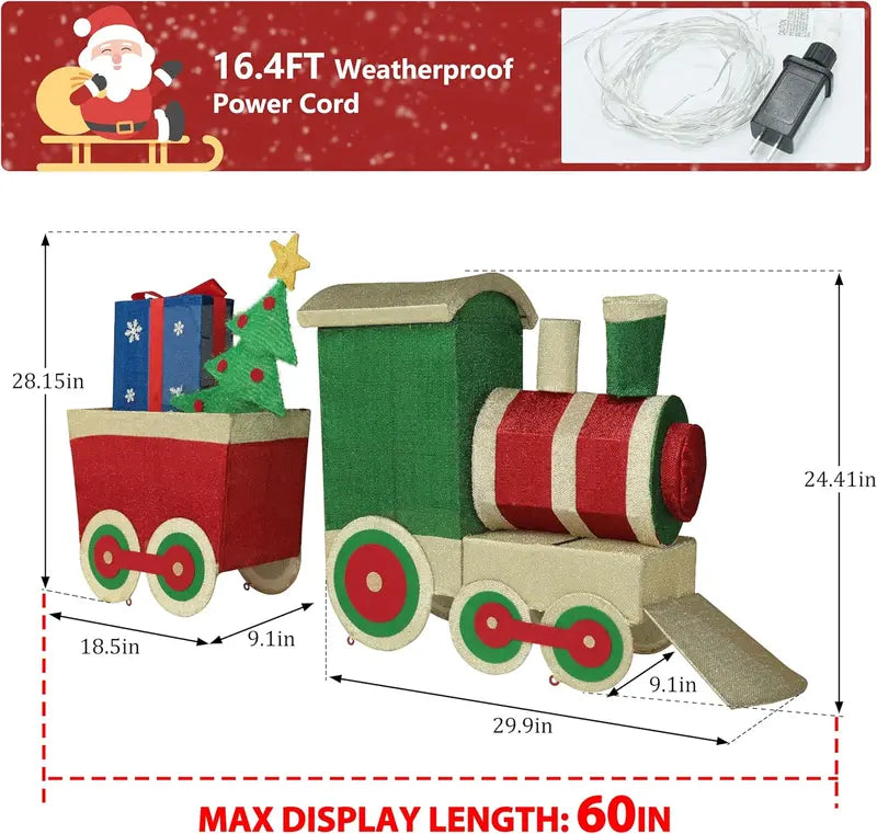 VEIKOU 5FT Outdoor Christmas Train Set with 170 LED Lights, Green & Red, Alloy Steel, Holiday Yard Decoration