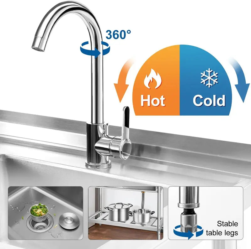 YORKING Stainless Steel Utility Sink â€?Freestanding Single-Bowl Commercial-Grade Kitchen or Workshop Sink