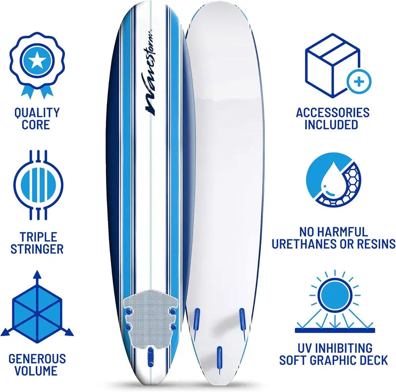 Wavestorm 8-Foot Foam Soft-Top Surfboard â€?Wax-Free Classic Longboard for All Skill Levels (2025)