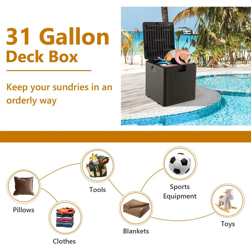 Weatherproof Resin Outdoor Storage Box â€?31/73/100 Gallon Locking Patio Chest