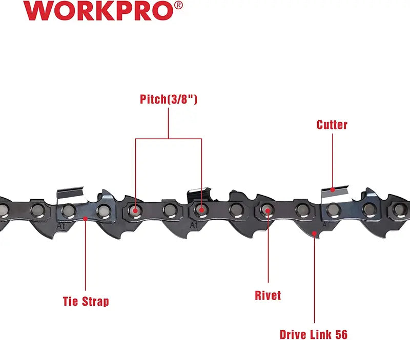 WORKPRO 16-Inch Chainsaw Chain â€?2-Pack, 3/8â€?Pitch, 56 Drive Links Compatible with Standard Saw Models