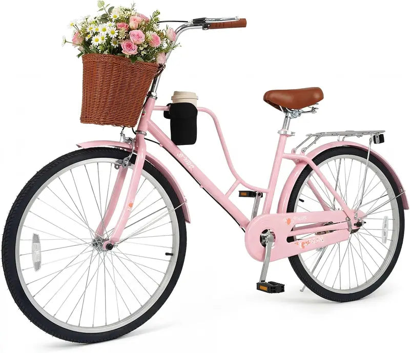 Women's 24/26-Inch Beach Cruiser â€?Cup Holder, Reflectors, Stylish Basket Design