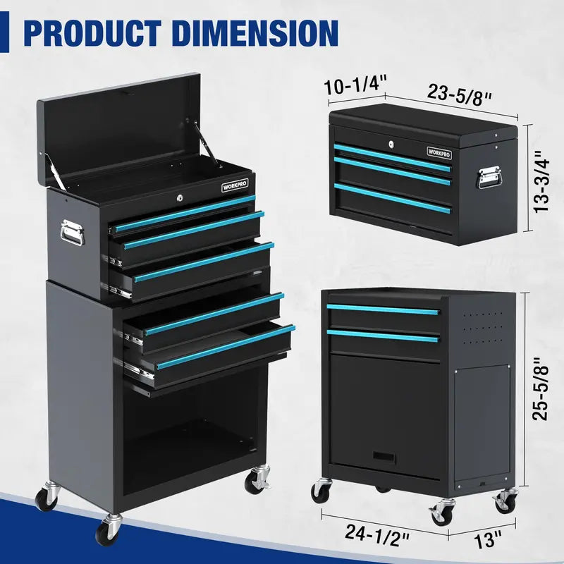 WORKPRO Sliding-Metal 5-Drawer Rolling Tool Cabinet â€?Mobile Storage Solution with Smooth Casters