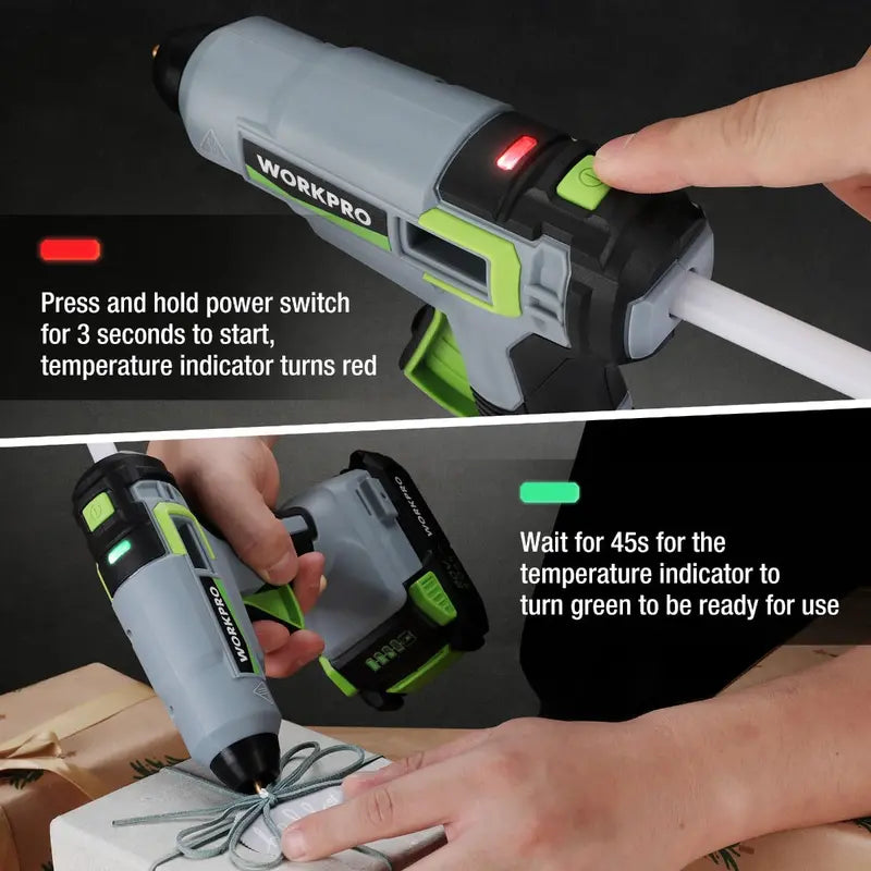 WORKPRO 20V Cordless Hot Glue Gun Kit â€?Includes 12 Glue Sticks & 2.0Ah Lithium-Ion Battery