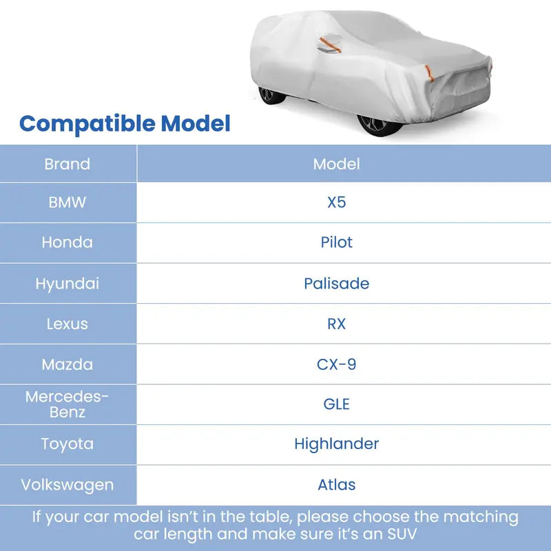 SUV-Specific Car Cover â€?200-Inch Heavy-Duty Rain, Sun & UV Shield for BMW, Honda, Lexus & Mercedes-Benz