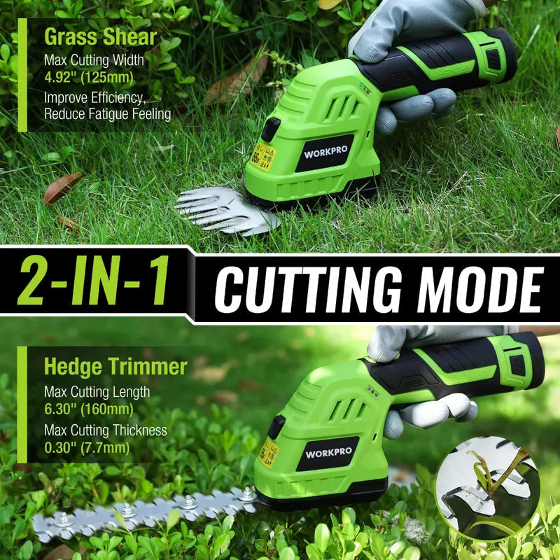 WORKPRO 12V Cordless 2-in-1 Grass & Hedge Trimmer â€?Includes 2.0Ah Battery + 1-Hour Fast Charger
