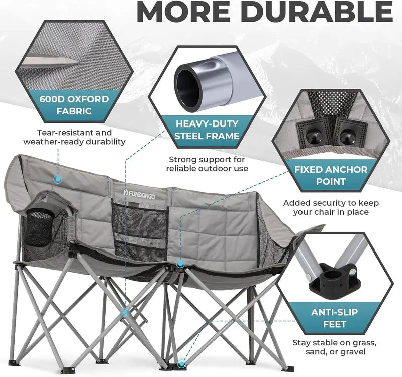 Triple-Occupancy Folding Camping Chair â€?Extra-Large 3-Person Seat with Integrated Cooler & 1000-Lb Capacity