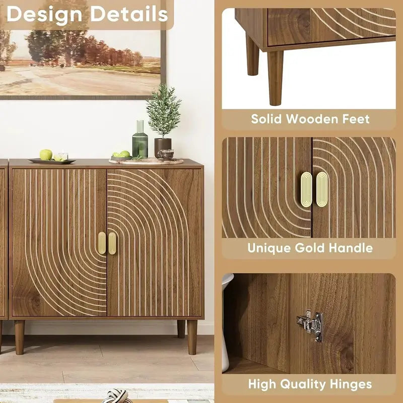 Walnut-Finish Sideboard â€?Freestanding Dining Cabinet with Built-In Cable Management