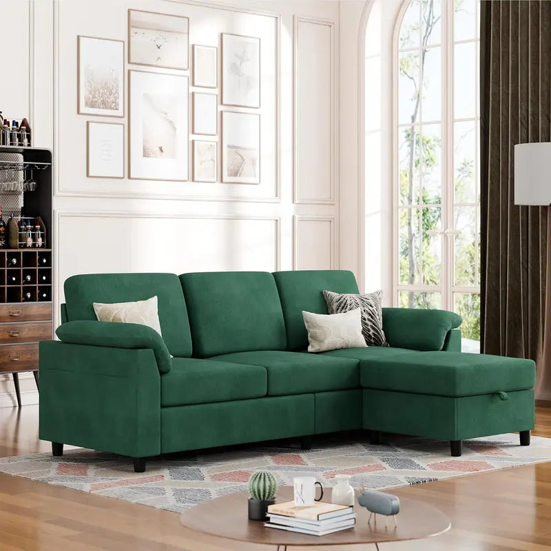 Vongrasig 3-Seat Convertible L-Shaped Sectional â€?Removable Cushion Fabric Sofa