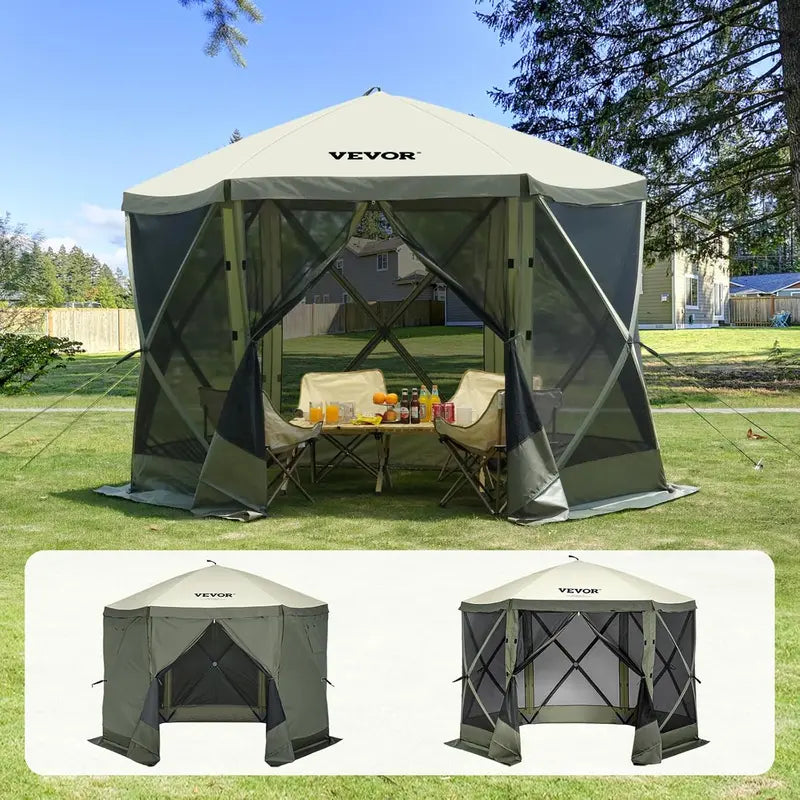 VEVOR 12×12 ft Hexagonal Pop-Up Canopy Shelter with Ventilated Mesh Windows and Compact Carry Bag