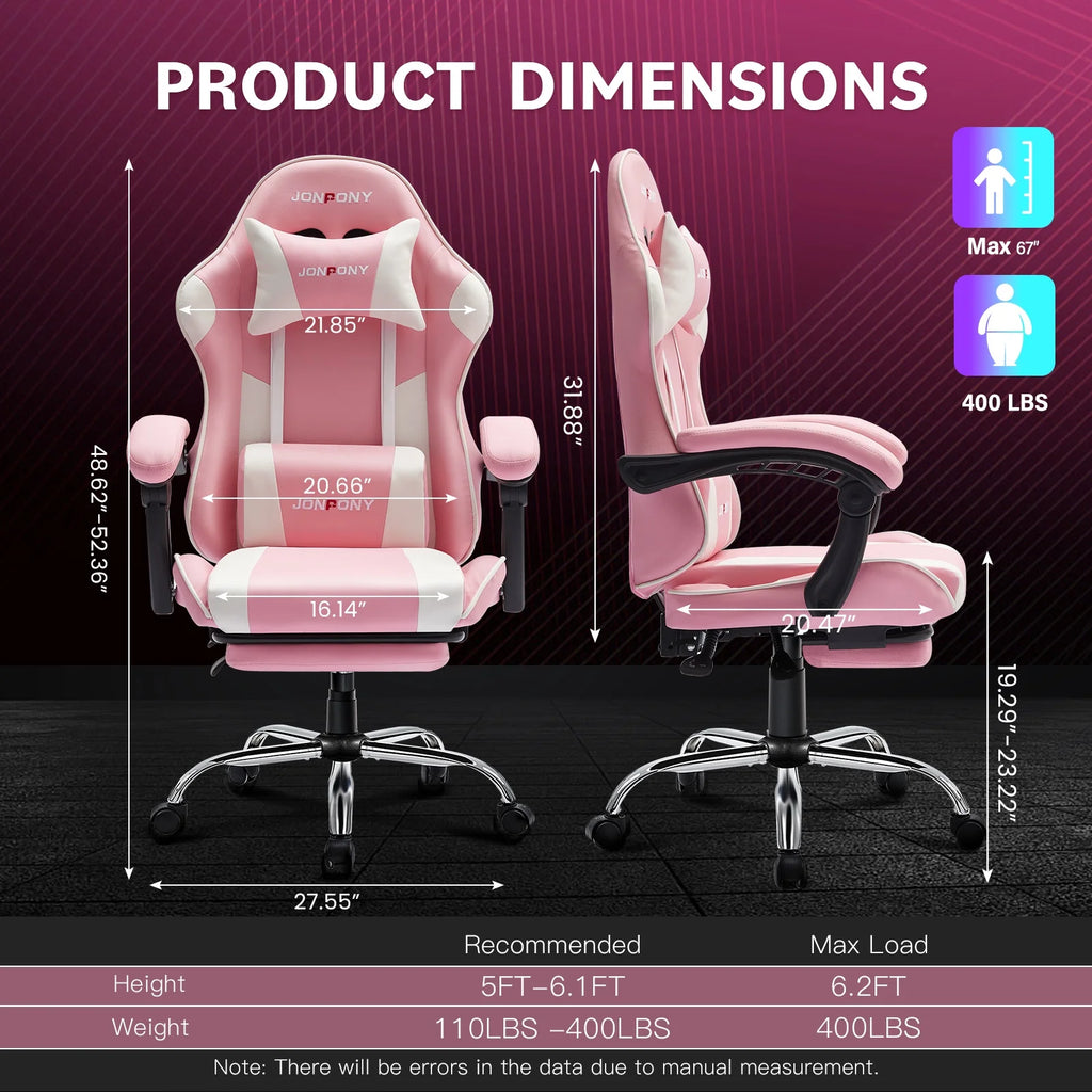 JONPONY Big and Tall Gaming Chair, Ergonomic Design, Gamer Chair PU Leather with Footrest and Lumbar Support, High Back Office Chair Support 8 Hours Long Sitting, Computer Chair, Black Grey