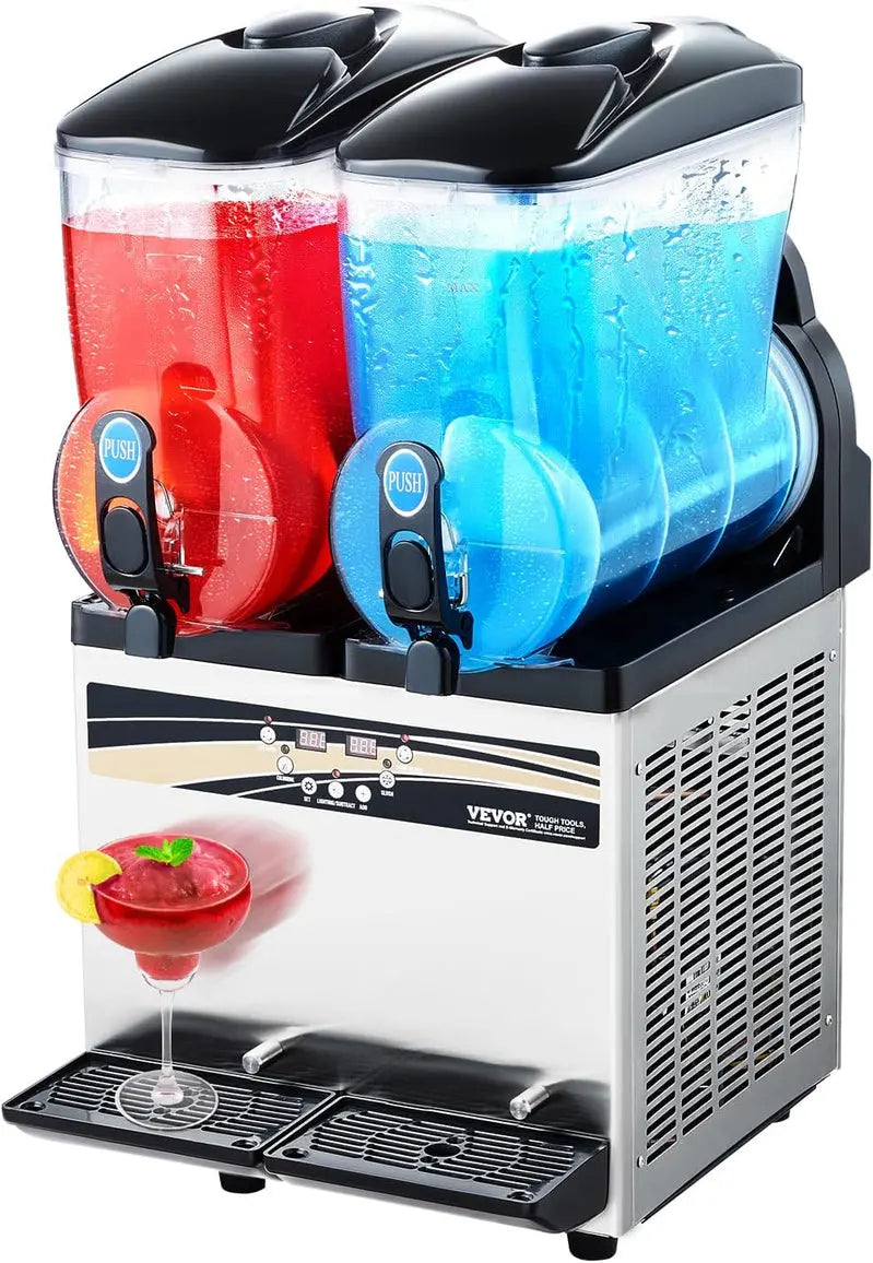 VEVOR Commercial Slushie Machine â€?Dual 15L Tanks, Stainless Steel Margarita & Frozen Drink Dispenser (120 Servings)