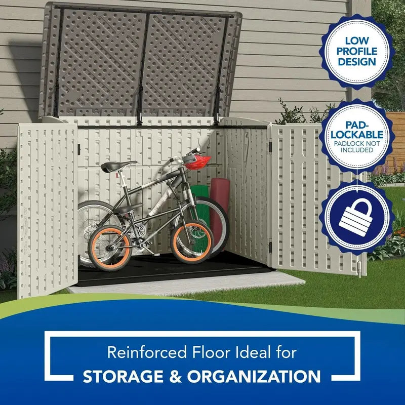 Suncast BMS4700 UV-Resistant Resin Storage Shed â€?Off-White/Gray Double-Door Structure (70.5″W x 44.25″D x 52″H)