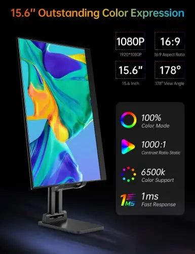 VILVA Portable-Monitor-for-Laptop   15.6  1080P FHD IPS Display USB-C HDMI Portable Monitor
