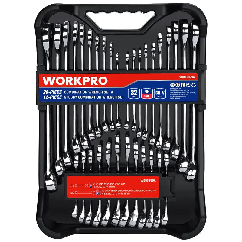 WORKPRO 32-Piece SAE & Metric Combination Wrench Set â€?12-Point Regular & Stubby Styles