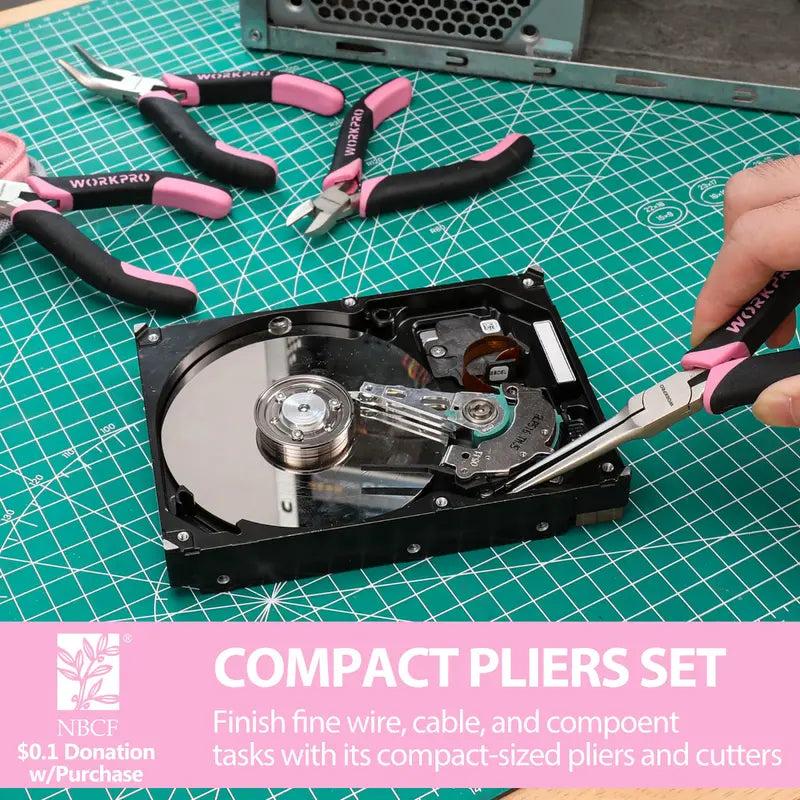 WORKPRO 33-Piece Precision Repair Tool Kit with Pliers â€?Pink Ribbon Edition